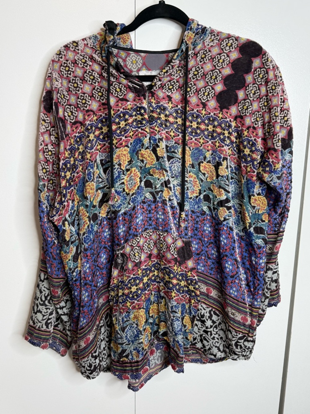 Johnny Was Women's Karma Burnout Aztec Hoodie Silk Blend Lightweight Medium - Picture 2 of 10